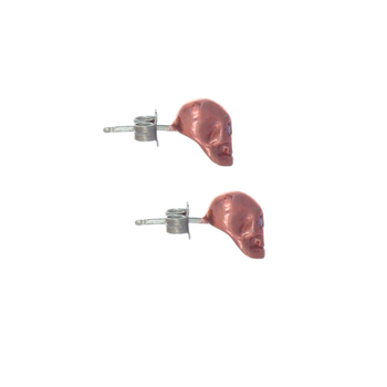 Smooth Skull Earrings With Pink Nanoceramic Coating And Pink Stones