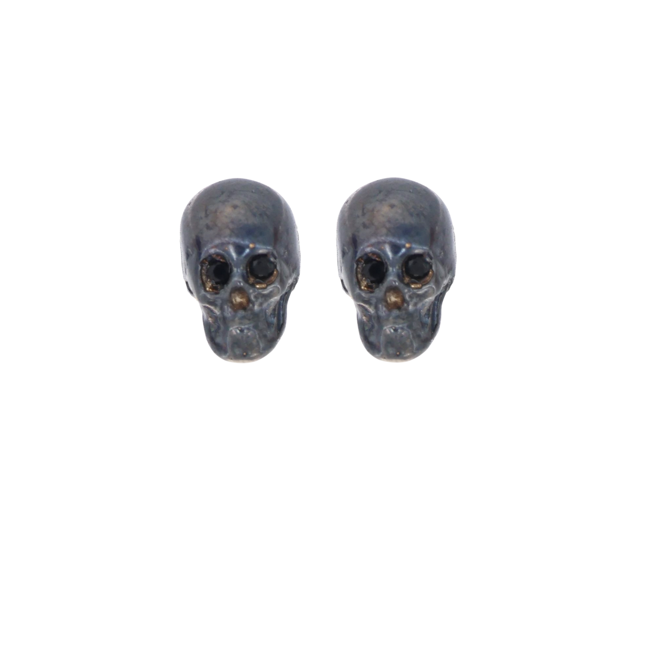 Black Smooth Skull Earrings with Black Stones