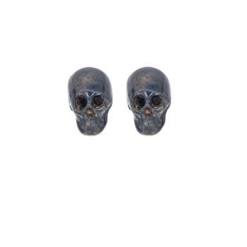 Black Smooth Skull Earrings with Black Stones