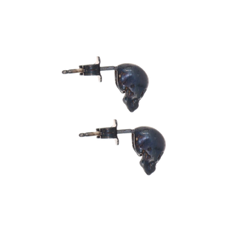 Black Smooth Skull Earrings with Black Stones