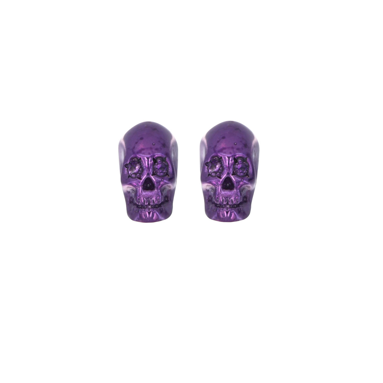 Smooth Skull Earrings With Purple Nanoceramic Coating And Violet Stones