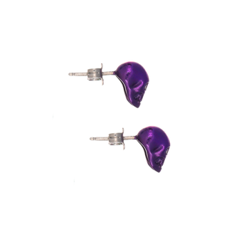 Smooth Skull Earrings With Purple Nanoceramic Coating And Violet Stones