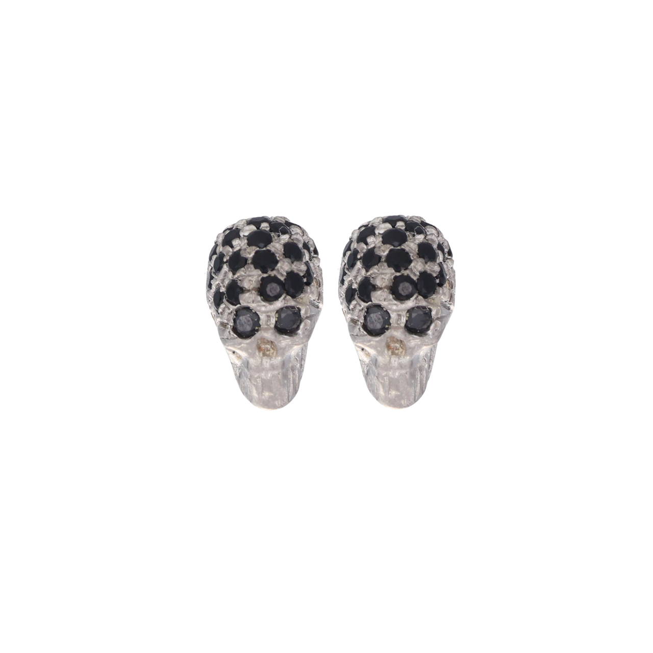 White Pavé Skull Earrings With Black Stones