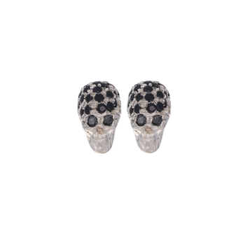White Pavé Skull Earrings With Black Stones