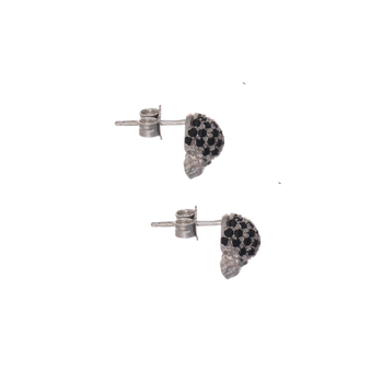 White Pavé Skull Earrings With Black Stones