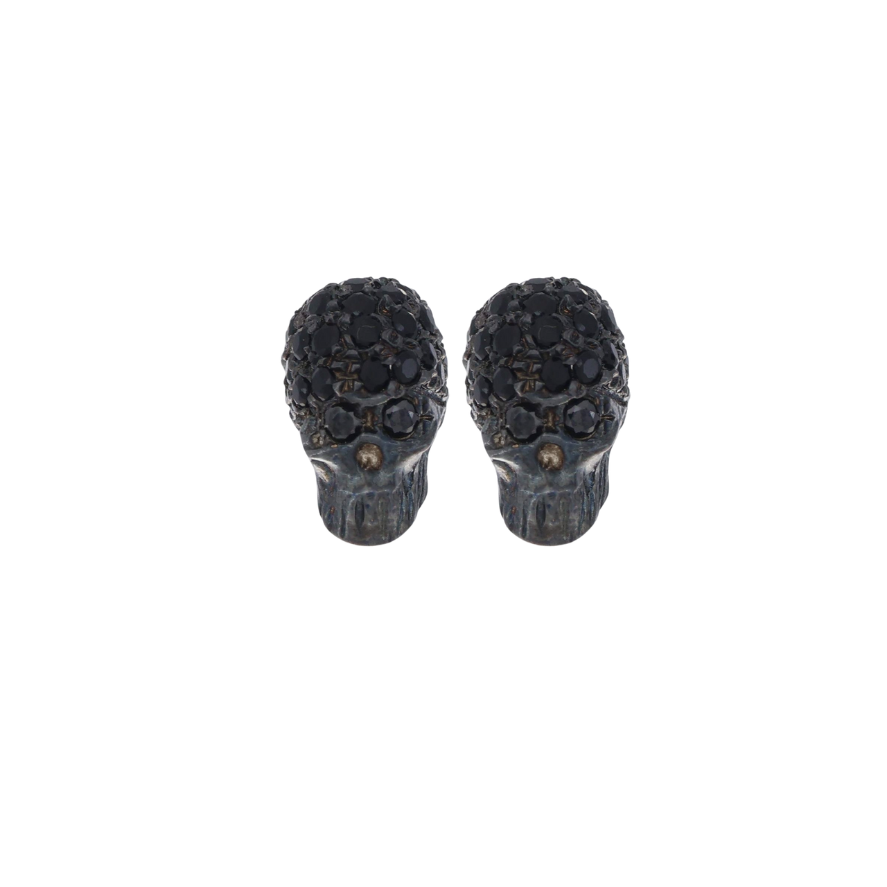 Black Pavé Skull Earrings With Black Stones