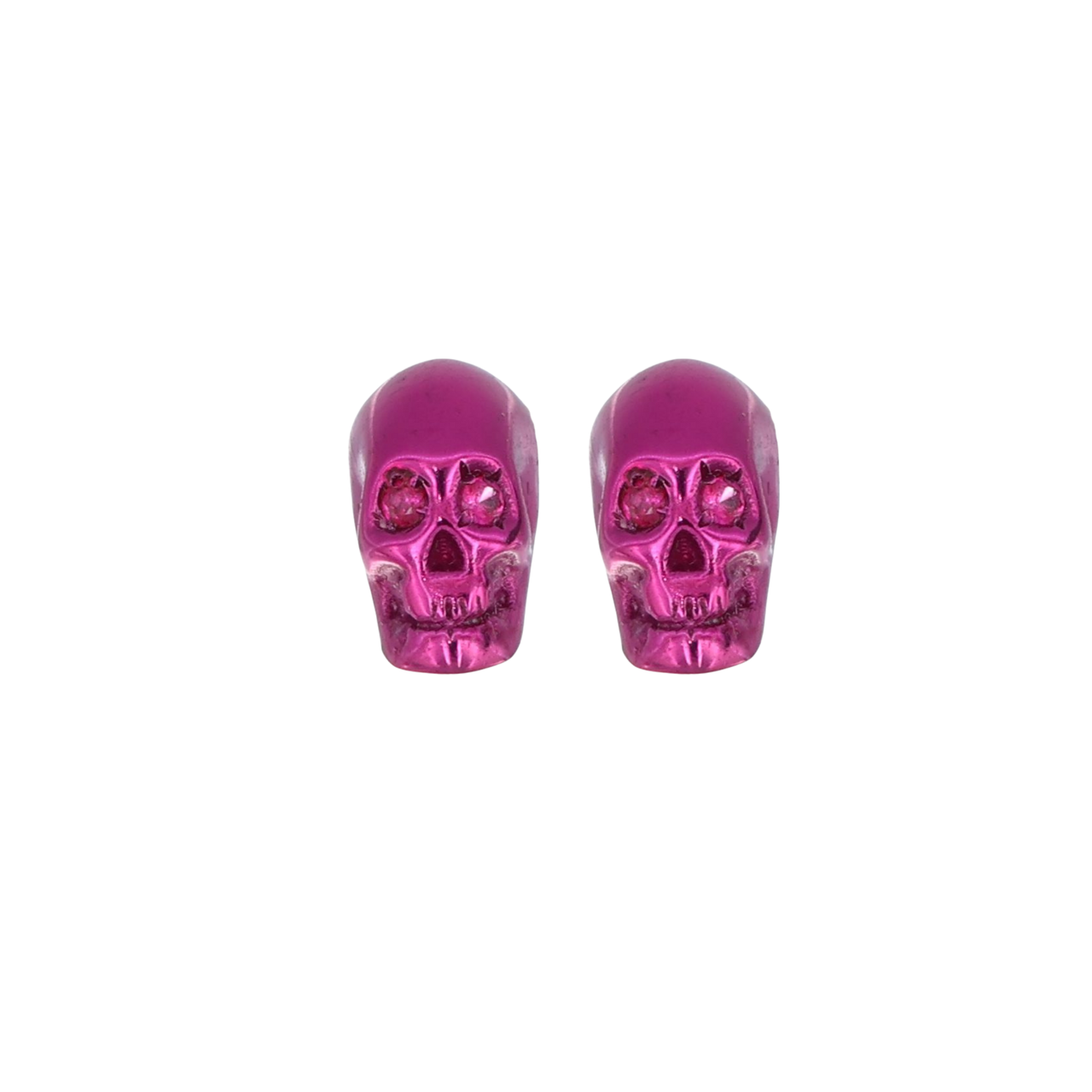 Smooth Skull Earrings With Fucshia Nanoceramic Coating And Fuchsia Stones