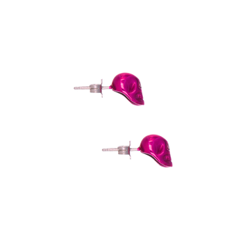 Smooth Skull Earrings With Fucshia Nanoceramic Coating And Fuchsia Stones
