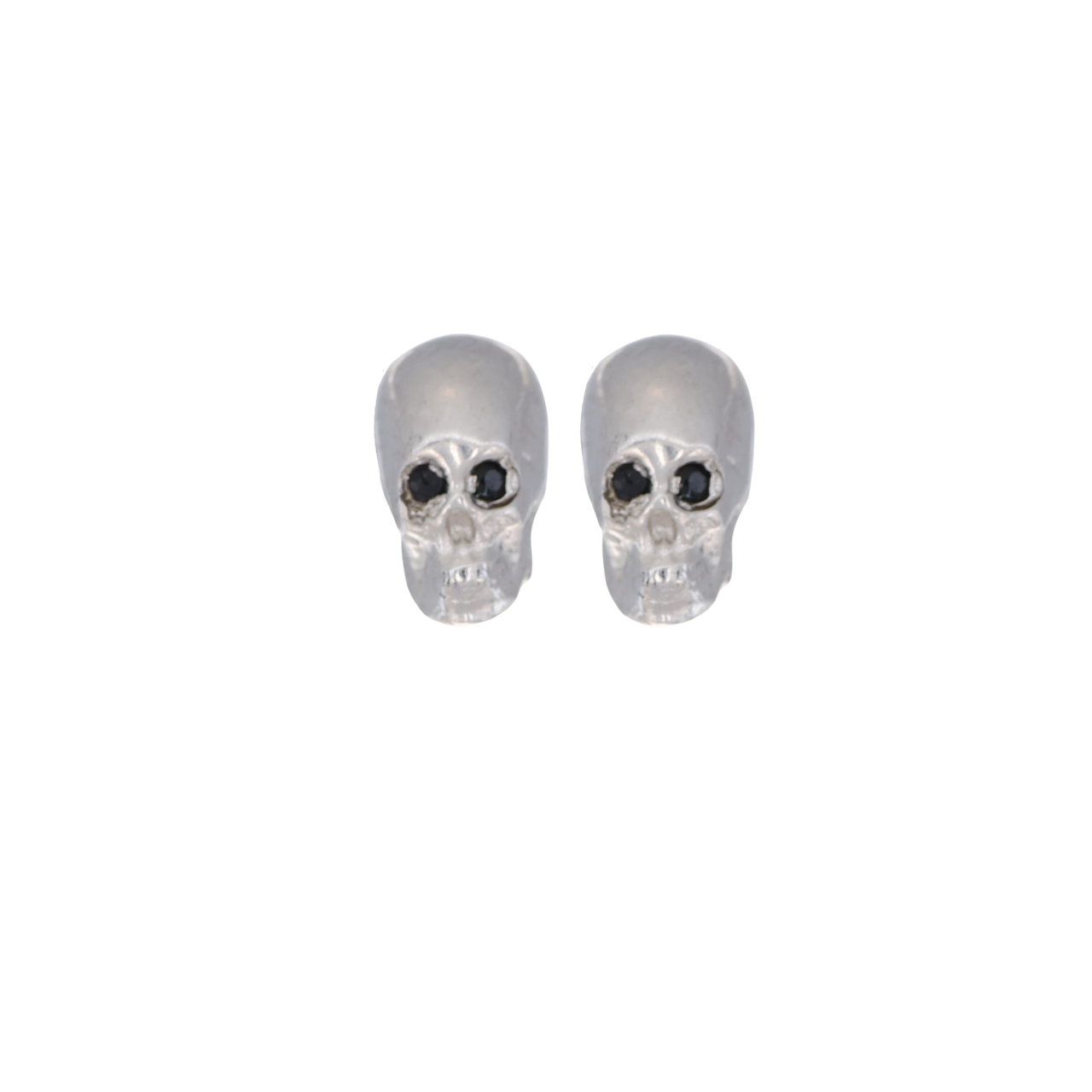 White Smooth Skull Earrings with Black Stones