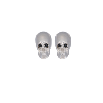 White Smooth Skull Earrings with Black Stones