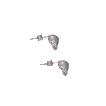 White Smooth Skull Earrings with Black Stones