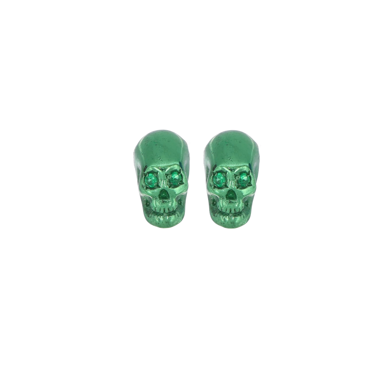 Smooth Skull Earrings With Green Nanoceramic Coating And Green Stones