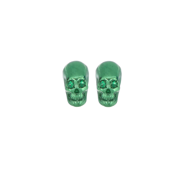Smooth Skull Earrings With Green Nanoceramic Coating And Green Stones