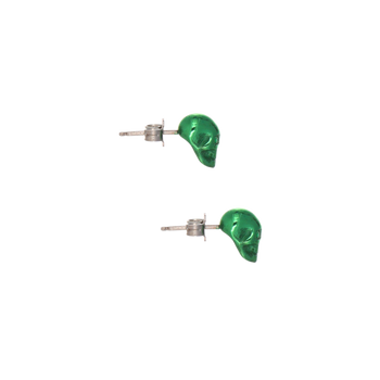 Smooth Skull Earrings With Green Nanoceramic Coating And Green Stones