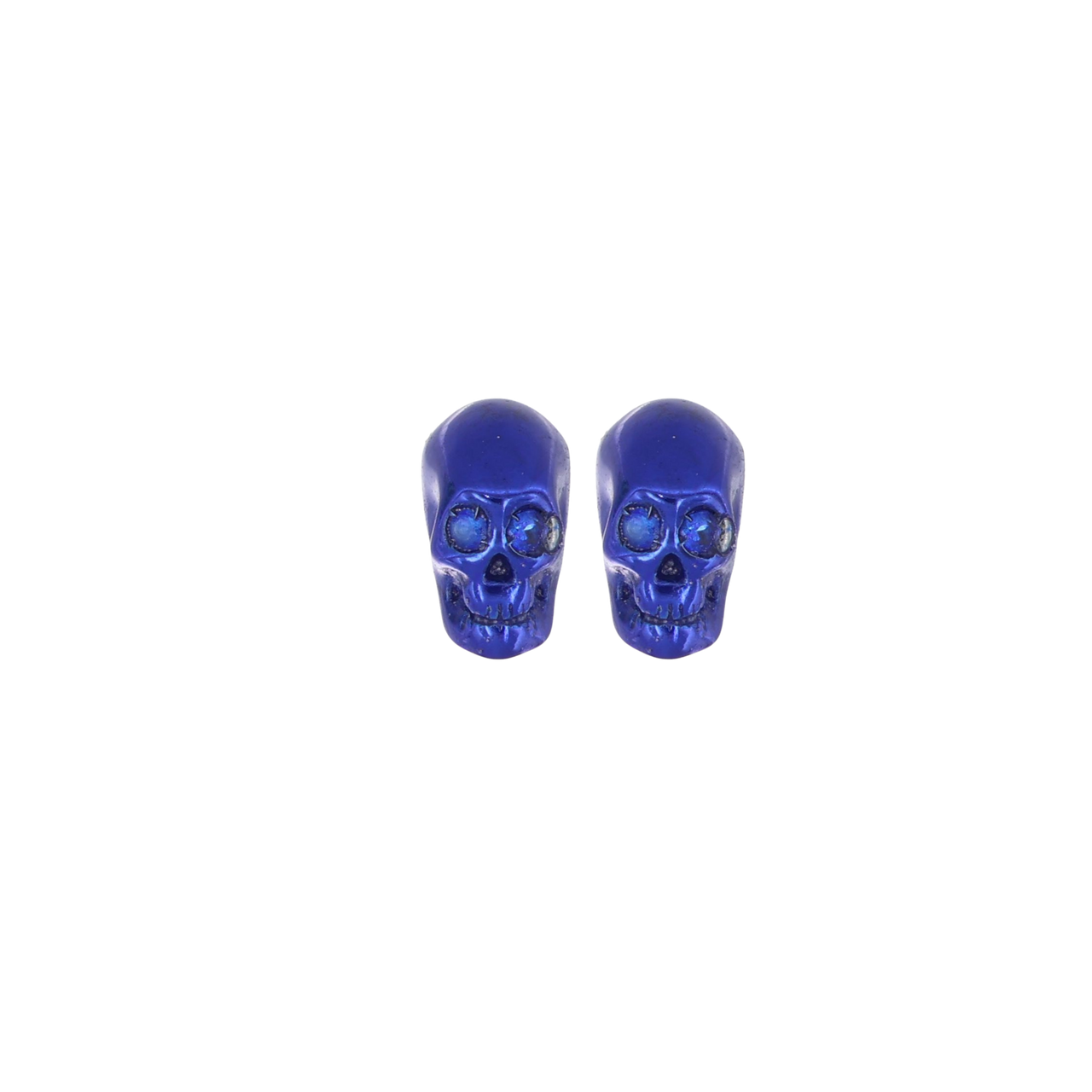 Smooth Skull Earrings With Blue Nanoceramic Coating And Blue Stones
