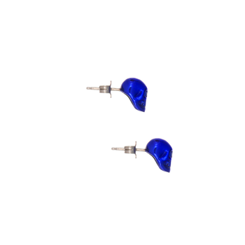 Smooth Skull Earrings With Blue Nanoceramic Coating And Blue Stones