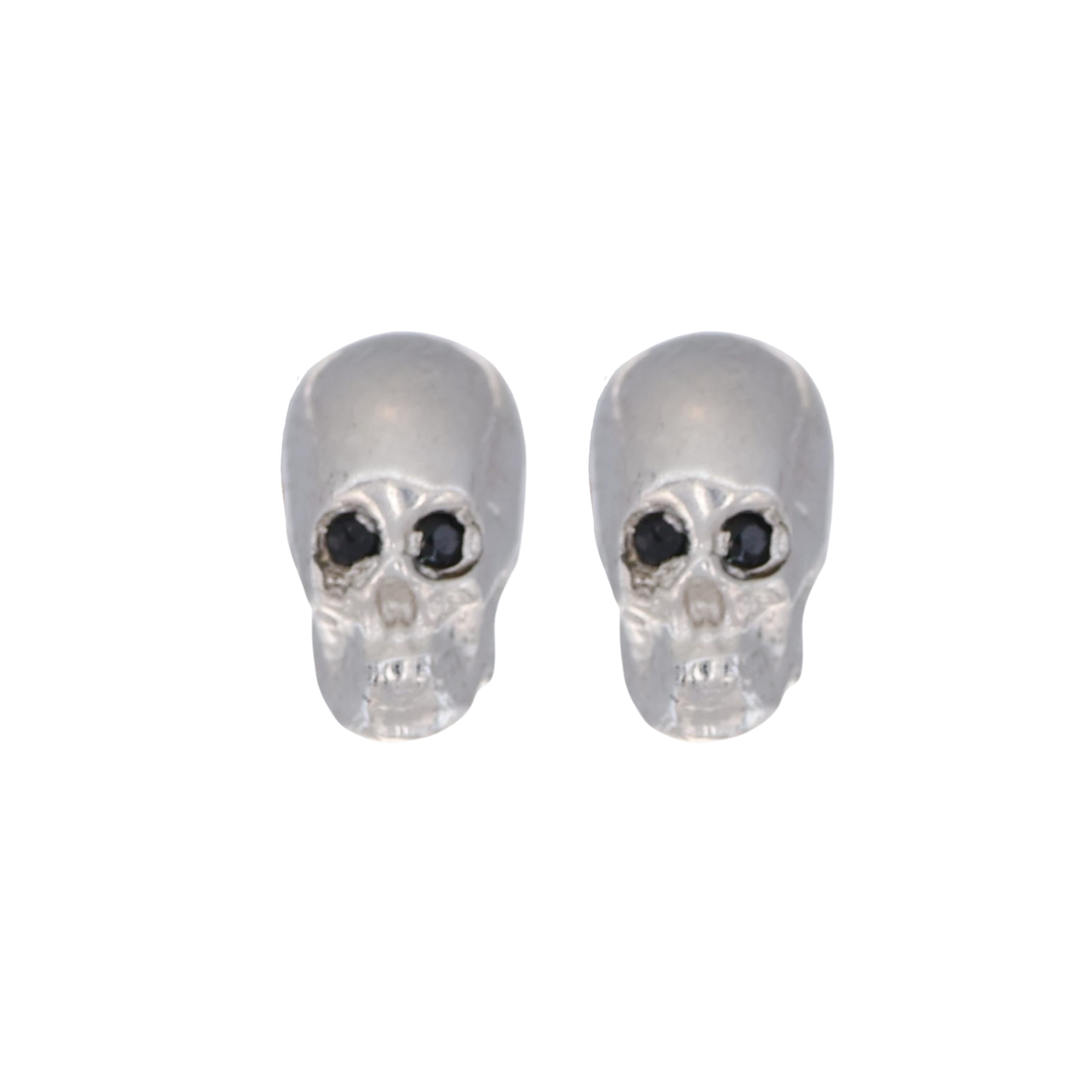 White Smooth Skull XL Earrings With Black Stones