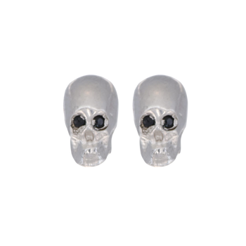 White Smooth Skull XL Earrings With Black Stones