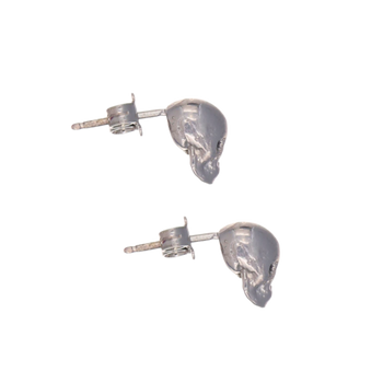 White Smooth Skull XL Earrings With Black Stones