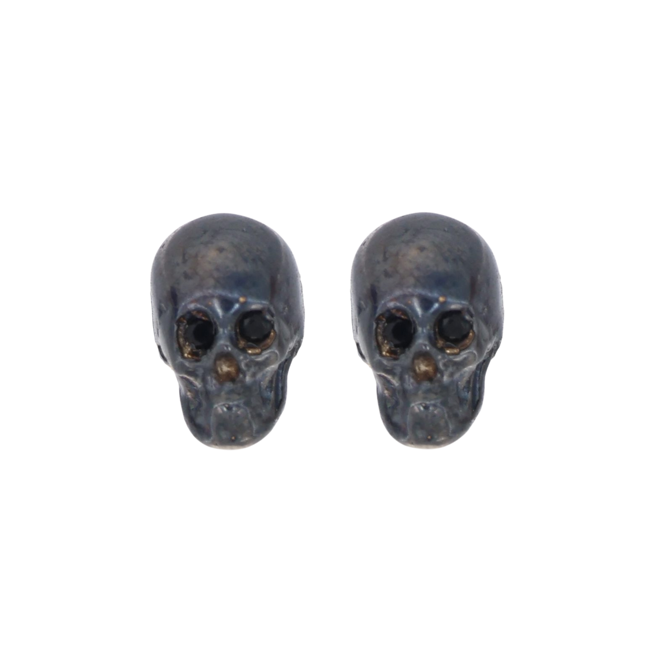 Black Smooth Skull XL Earrings With Black Stones
