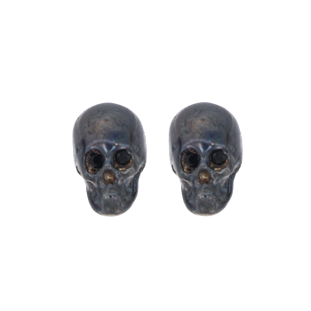 Black Smooth Skull XL Earrings With Black Stones