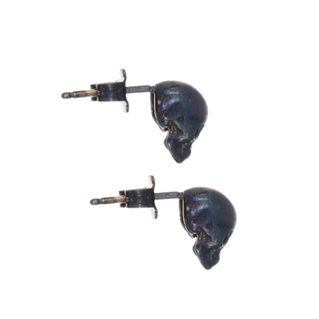 Black Smooth Skull XL Earrings With Black Stones