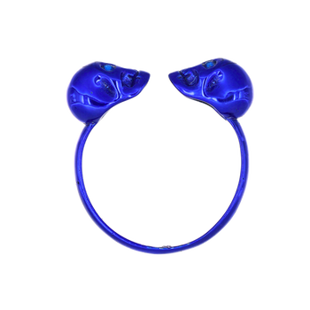 Double Skull Ring With Blue Nanoceramic Coating And Blue Stones