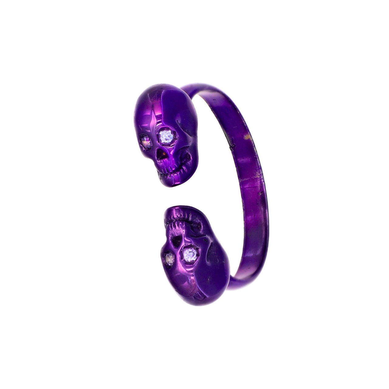 Double Skull Ring With Purple Nanoceramic Coating And Violet Stones