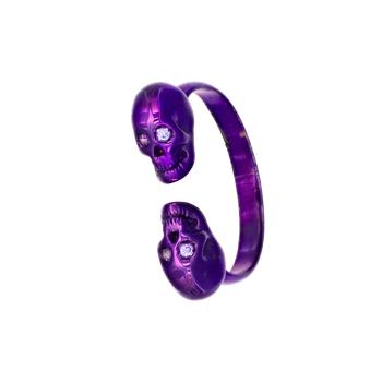 Double Skull Ring With Purple Nanoceramic Coating And Violet Stones