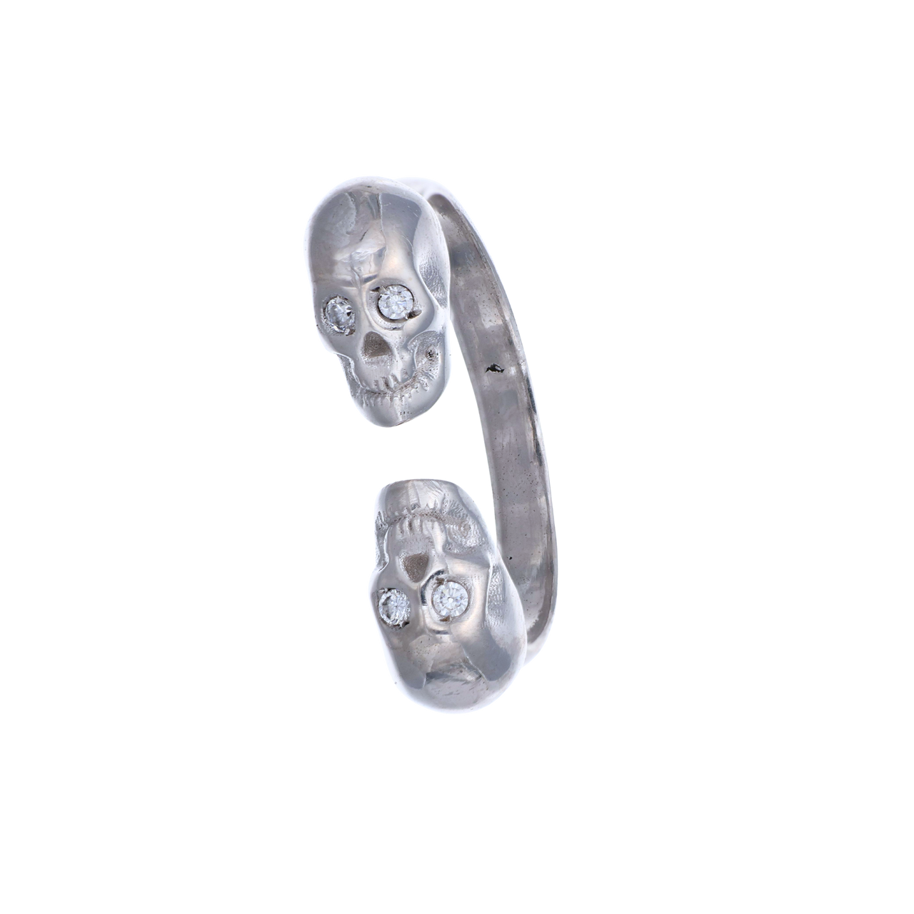White Double Skull Ring With White Stones
