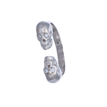 White Double Skull Ring With White Stones