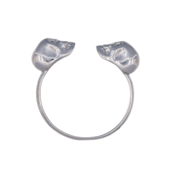 White Double Skull Ring With White Stones