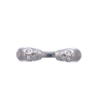 White Double Skull Ring With White Stones