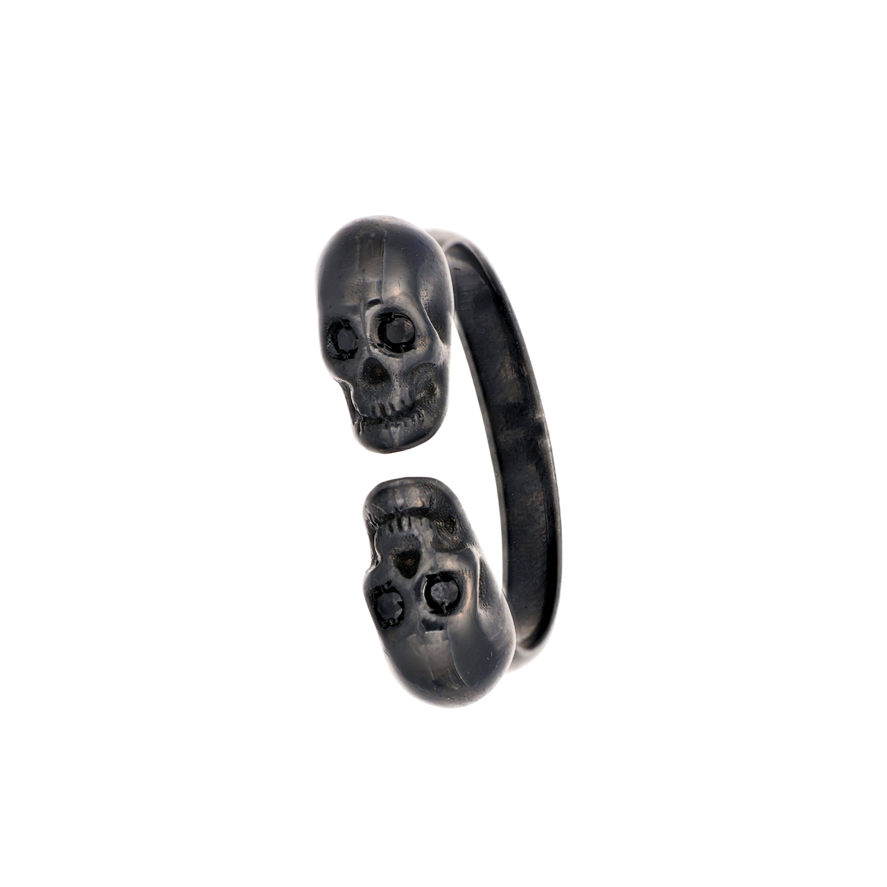 Black Double Skull Ring With Black Stones