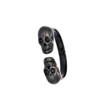 Black Double Skull Ring With Black Stones