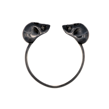 Black Double Skull Ring With Black Stones