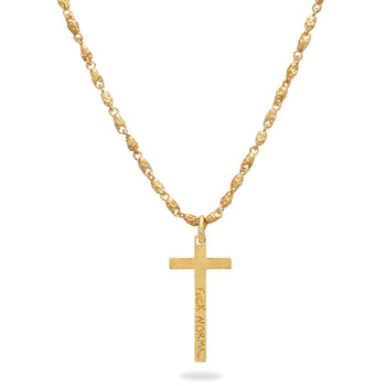 Fuck Normal Cross Pendant With Skull Chain Yellow