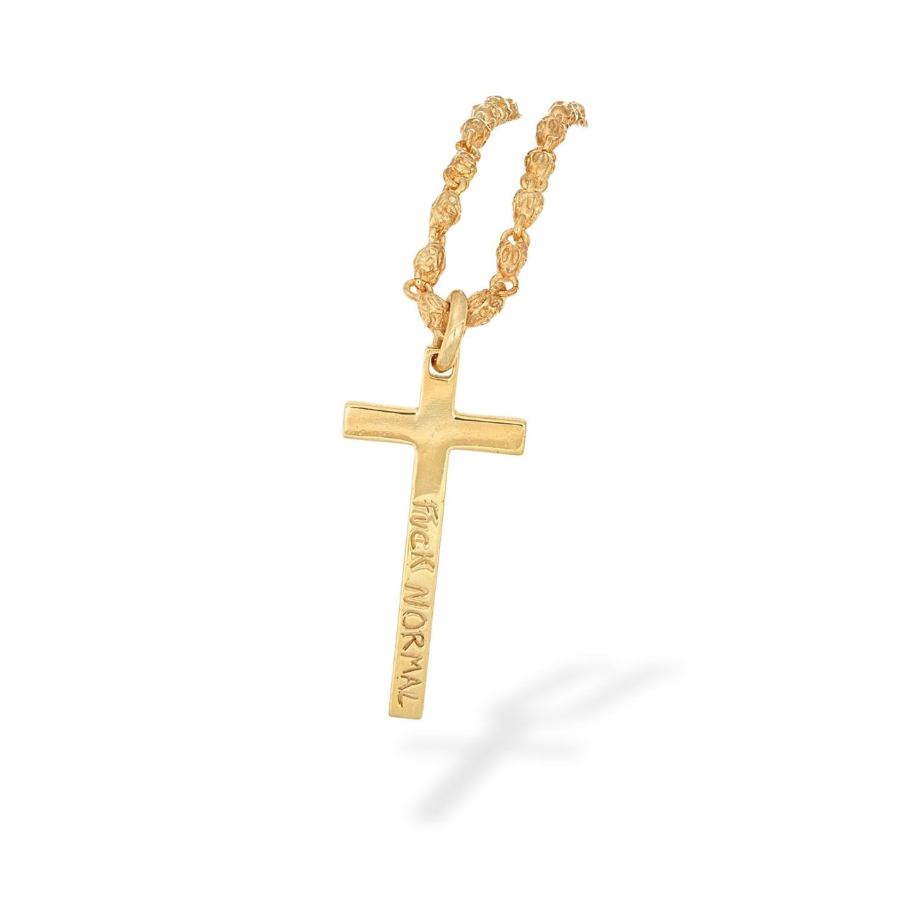 Fuck Normal Cross Pendant With Skull Chain Yellow
