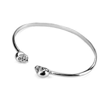White Solid Double Skull Bracelet With White Stones