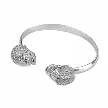 White Solid XL Pavé Skull Bracelet With White Stones