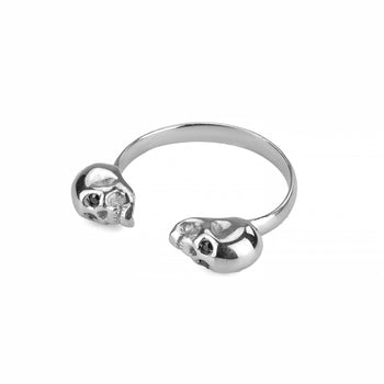 White Double Skull Ring With Black Stones