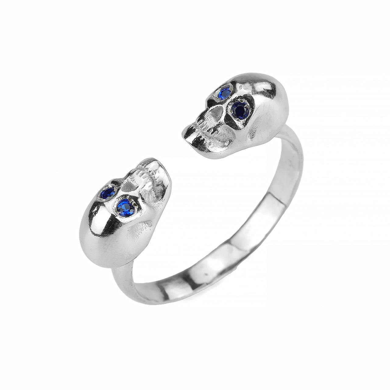 White Double Skull Ring With Blue Stones