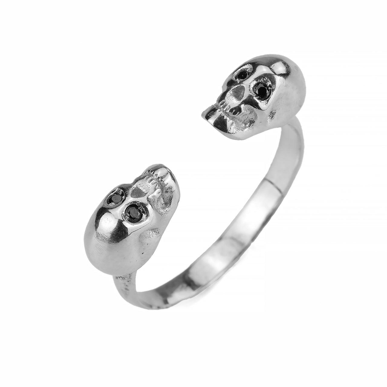 White Double Skull Ring With Black Stones