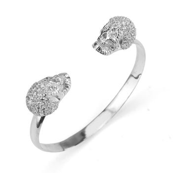 White Solid XL Pavé Skull Bracelet With White Stones