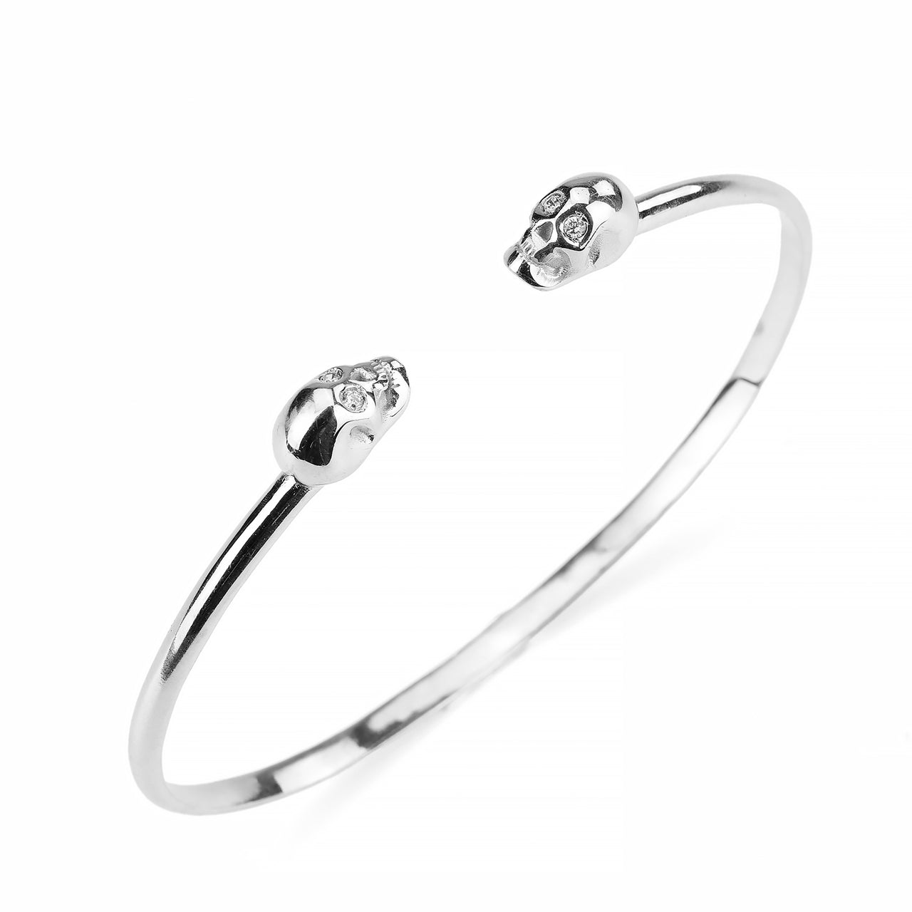 White Solid Double Skull Bracelet With White Stones