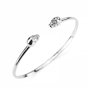 White Solid Double Skull Bracelet With White Stones