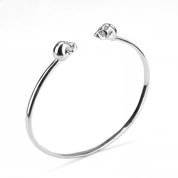 White Solid Double Skull Bracelet With White Stones