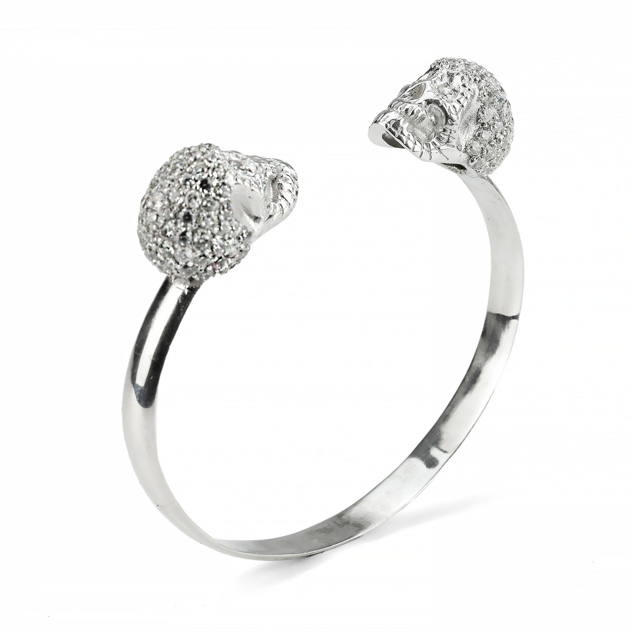 White Solid XL Pavé Skull Bracelet With White Stones