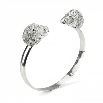 White Solid XL Pavé Skull Bracelet With White Stones