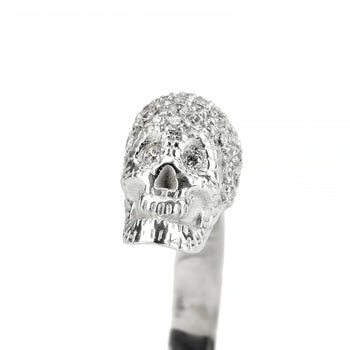 White Solid XL Pavé Skull Bracelet With White Stones